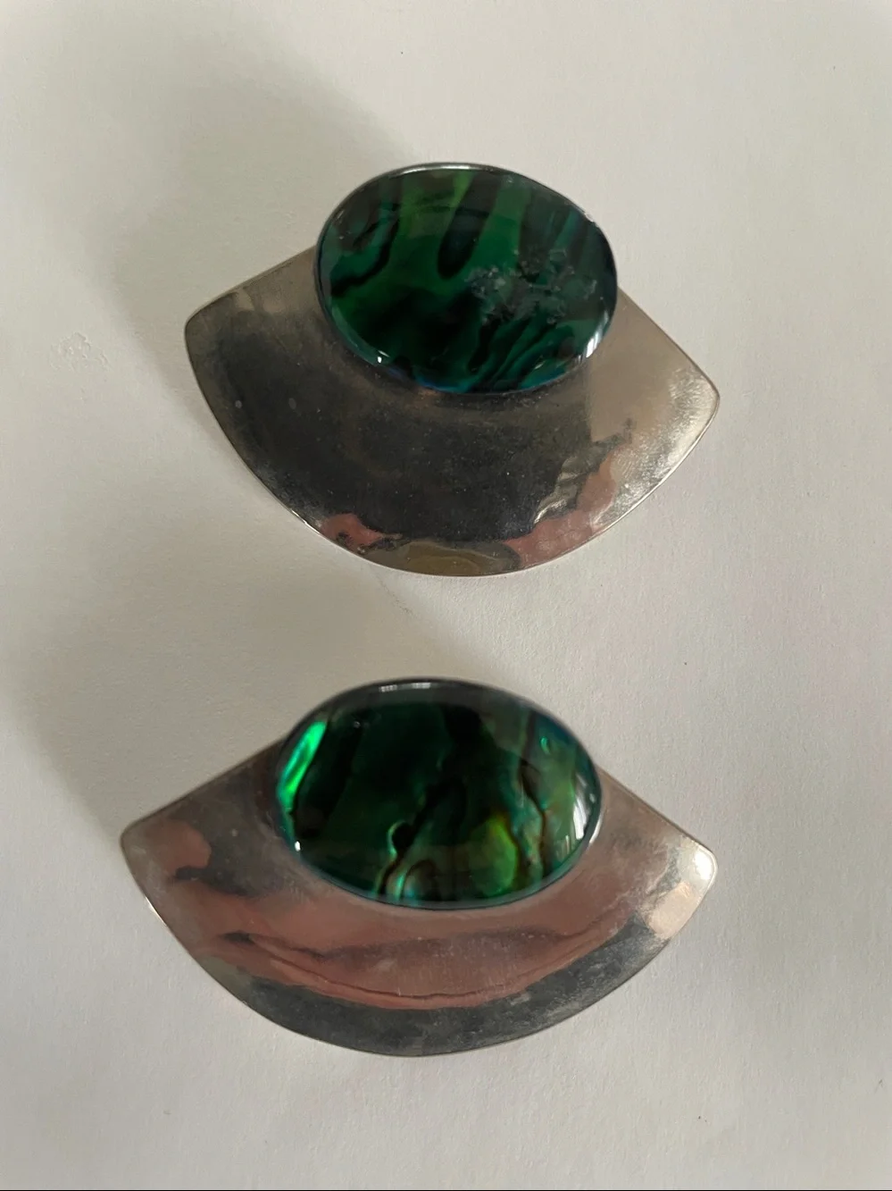 VTG: Genuine Silver Handmade Canadian Modernist Abalone Stone Brooche Pin